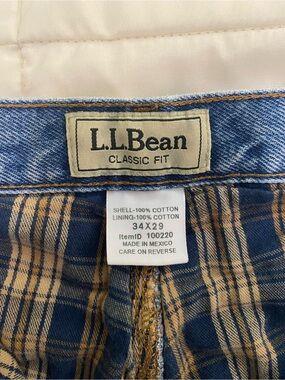 L.L. Bean Classic Fit Jeans with Navy and Tan Plaid Lining